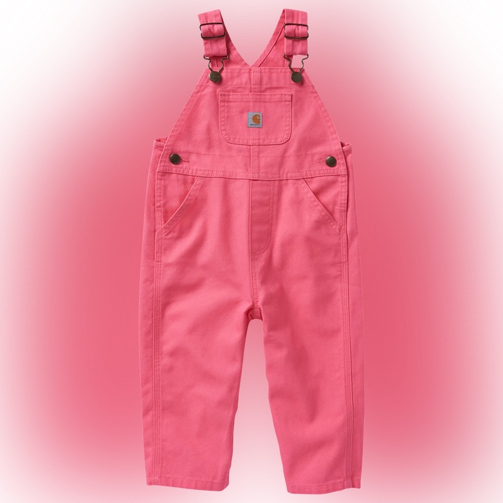 Pink Carhartt Loose-Fit Canvas Bib Overalls for Toddlers